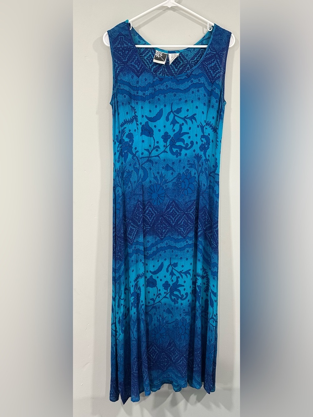 Phool Sleeveless Blue  Floral Maxi Dress M 100% rayon